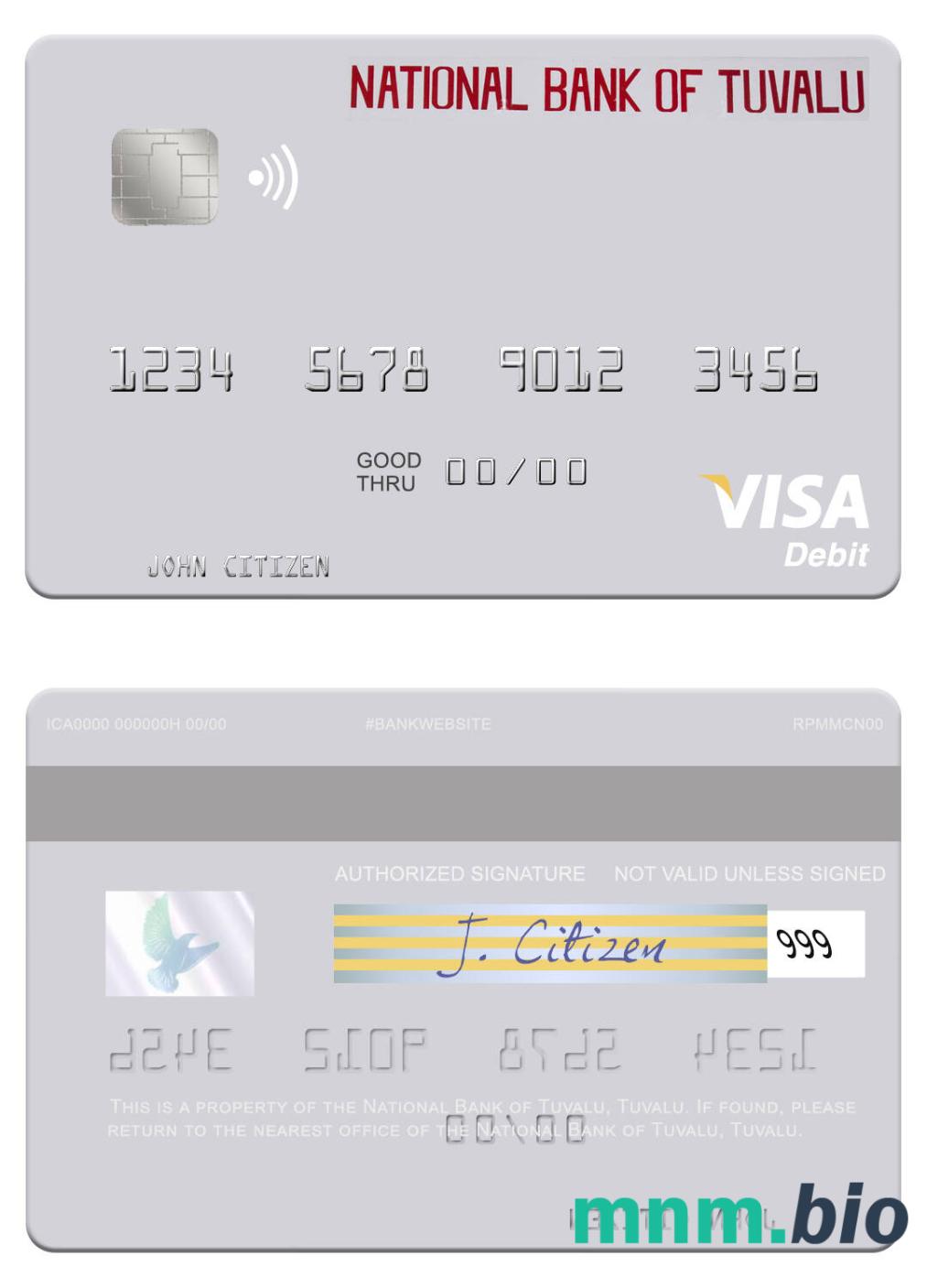Tuvalu National Bank of Tuvalu visa debet karta przykład w formacie PSD
